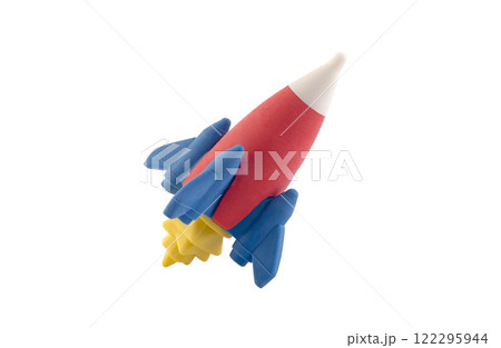 Rocket space ship colorful toy isolated on white background with clipping path 122295944