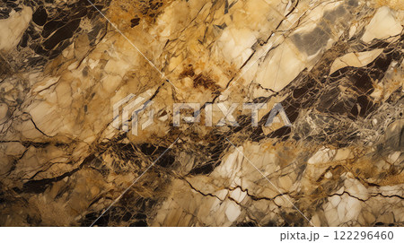 黒と金色が織りなす複雑な大理石模様のテクスチャ 122296460