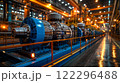 Industrial machinery lined up in a modern manufacturing facility. Generative AI 122296488