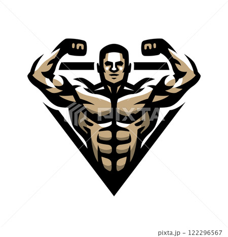 Bodybuilder logo. Double biceps. 122296567