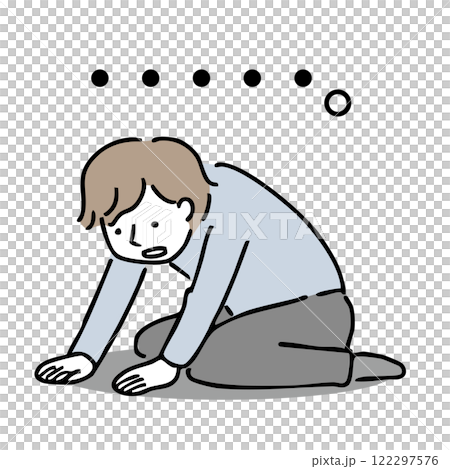 一個男人坐下來感到沮喪：插圖素材 122297576