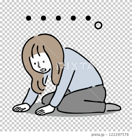 A woman sitting down and feeling depressed: Illustration material A woman sitting down and feeling depressed: Illustration material 122297578