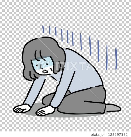 An elderly woman sitting down and feeling depressed: Illustration material 122297582