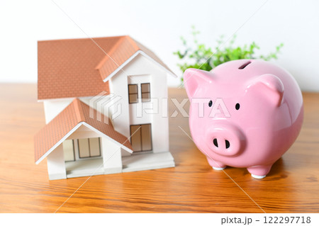豚の貯金箱と住宅の模型のイメージ 豚の貯金箱と住宅の模型のイメージ 122297718
