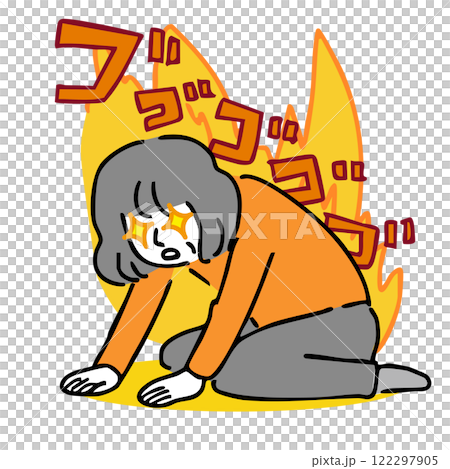 A woman sat down with her eyes glowing and surrounded by flames. A woman sat down with her eyes glowing and surrounded by flames. 122297905