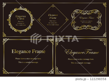 高級感のあるエレガンスなフレームセット、飾り罫、装飾デザイン、上品なあしらい　金、ゴールド 122298358