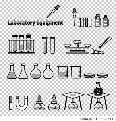 実験器具セット　モノクロ 122298744