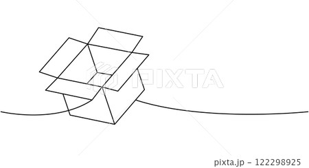Open box one line continuous drawing. Cardboard box. Vector illustration. Open box one line continuous drawing. Cardboard box. Vector illustration. 122298925