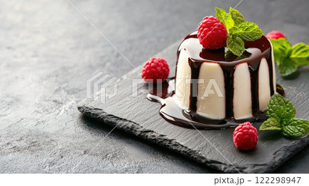 Artistic Dessert Presentation with Panna Cotta 122298947