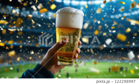 Beer Cup Reflected by Stadium Lights 122298997