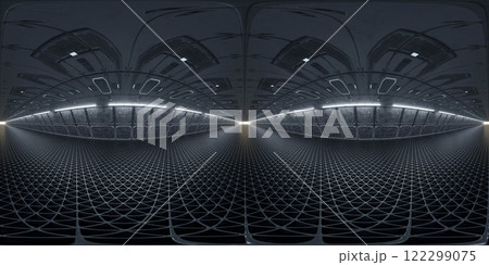 Futuristic Interior Space with Grid Floor 360 vr 3d render panorama 122299075