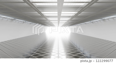 Futuristic Corridor with Bright Light 3d render wallpaper background 122299077