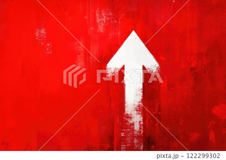 Futuristic Arrow Pointing on Red Canvas Futuristic Arrow Pointing on Red Canvas 122299302