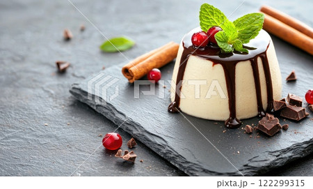 Artisanal panna cotta with dark chocolate Artisanal panna cotta with dark chocolate 122299315