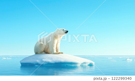 Vast Ocean Surrounds Polar Bear on Ice Floe 122299340