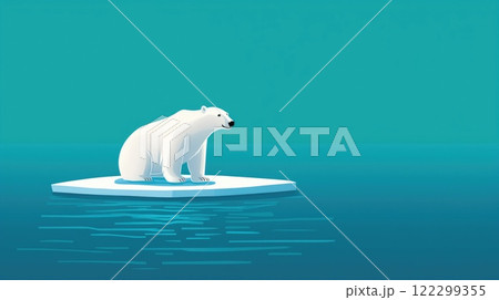 Polar Bear on Ice Surrounded by Ocean Polar Bear on Ice Surrounded by Ocean 122299355