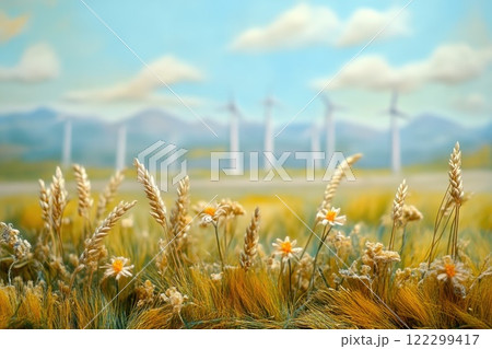 Field of Grass with Wind Energy Structures 122299417