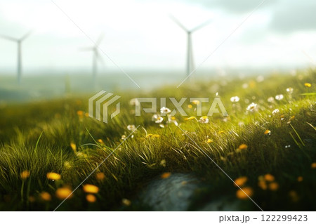 Green Field with Wind Power Generation Green Field with Wind Power Generation 122299423