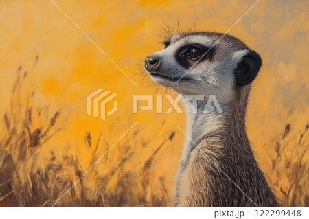 Wild Meerkat on Watch in Safari Scene Wild Meerkat on Watch in Safari Scene 122299448
