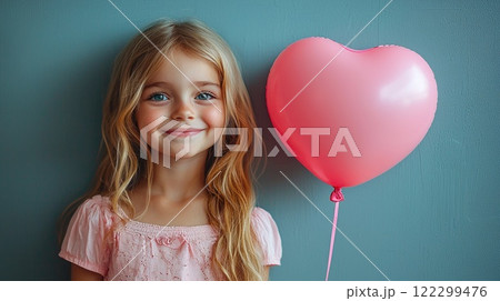 Little Girl Holding Pink Balloon 122299476