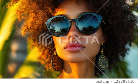 Stylish woman in sunglasses enjoying beach vibes Stylish woman in sunglasses enjoying beach vibes 122299510
