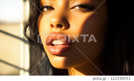 Close-Up of a Beautiful Bi-Racial Woman's Face Close-Up of a Beautiful Bi-Racial Woman's Face 122299551