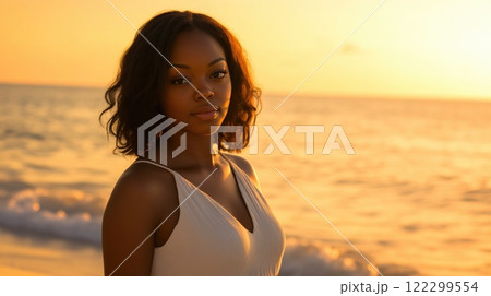 Graceful Woman Enjoying Ocean Breeze 122299554