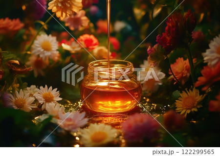 Floral Accents with Fresh Honey Drip 122299565