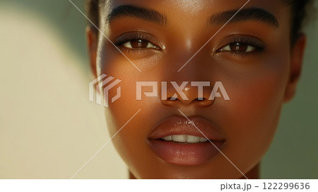 Radiant Black Woman with Flawless Skin 122299636