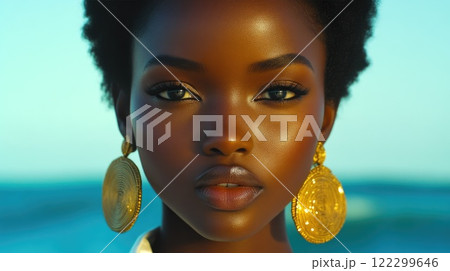 Stylish African Woman with Gold Earrings Stylish African Woman with Gold Earrings 122299646