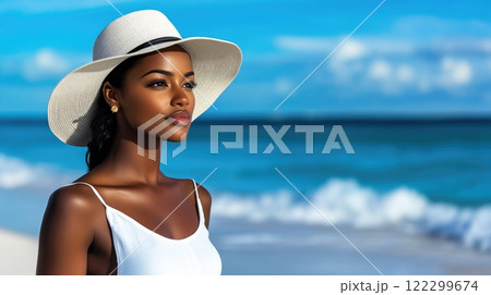 Serene Beach Scene with Black Woman 122299674