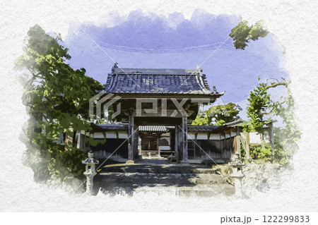 水彩画風　小夜の中山　久延寺　山門　静岡県掛川市 122299833