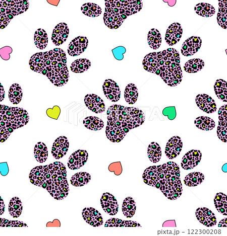 Seamless pattern with animal paws and hearts  122300208