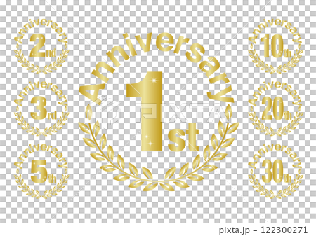 月桂樹の葉飾りのアニバーサリーアイコンセット（金色） 122300271