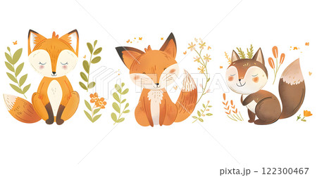 Charming Woodland Foxes Illustration Set for Kids Decor and Art 122300467