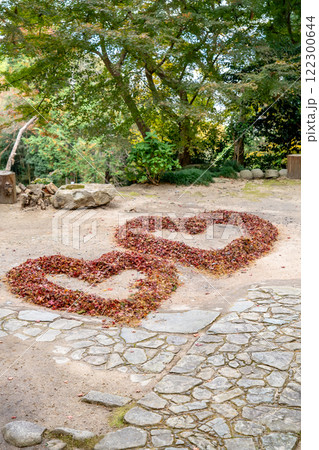 湖国百選 東近江市の瓦屋禅寺(瓦屋寺) もみじの落葉ハートの造形(秋のイメージ) 湖国百選 東近江市の瓦屋禅寺(瓦屋寺) もみじの落葉ハートの造形(秋のイメージ) 122300644