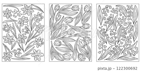 Line art of spring flowers with spring flowers 122300692