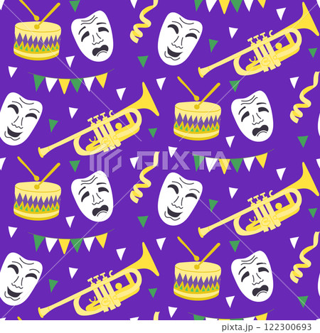 Seamless Mardi Gras pattern with masks Seamless Mardi Gras pattern with masks 122300693