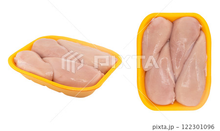 Chicken breast fillet isolated on white background. Fresh uncooked chicken breast isolated. Chicken breast fillet isolated on white background. Fresh uncooked chicken breast isolated. 122301096
