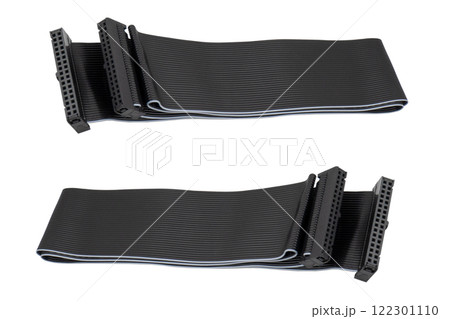 Hard disk drive IDE connector isolated on white background. Connectors cable ATA and IDE interface for computer isolated. Parallel AT Attachment (PATA) 122301110
