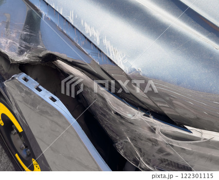 Car crashed accident. Car accident on the road. Car crash accident on street. Damaged vehicle. Car insurance concept. Vehicle get big damage by accident on the road. 122301115