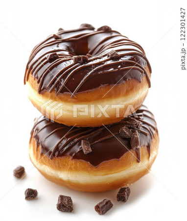 delicious donuts covered with chocolate 122301427