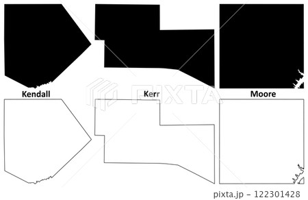 Kendall, Kerr and Moore County, Texas (Counties in Texas, United States of America,USA, U.S., US) map vector illustration, scribble sketch map 122301428