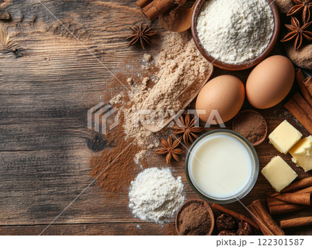 various baking ingredients 122301587