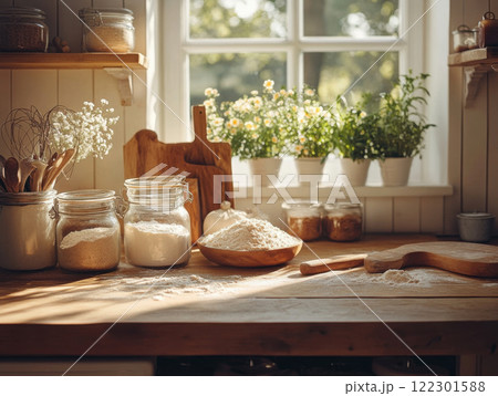 various baking ingredients 122301588