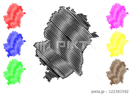 West Devon Non-metropolitan district and Borough (United Kingdom of Great Britain and Northern Ireland, ceremonial county Devon or Devonshire, England) map vector illustration, scribble sketch map 122301592