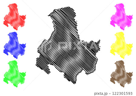 West Lancashire Non-metropolitan district, Borough (United Kingdom of Great Britain and Northern Ireland, ceremonial county Lancashire or Lancs, England) map vector illustration, scribble sketch map 122301593