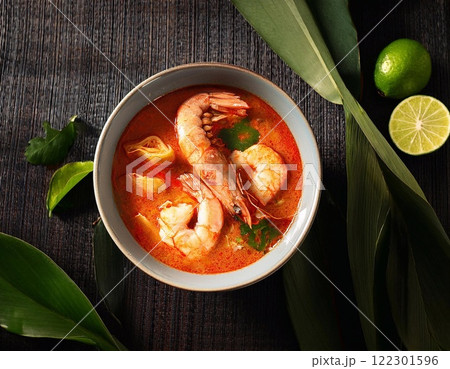 Tom yam is a spicy clear soup typical in Thailand and No. 1 Thai Dish Cuisine. 122301596