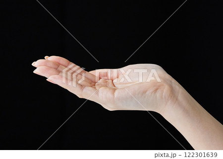 手のひらで掬い上げるポーズをする 手のひらで掬い上げるポーズをする 122301639