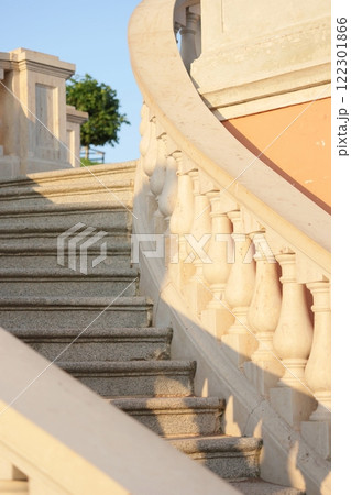 historical architecture of balustrade stairs in park. stone steps and balusters of classic-style 122301866